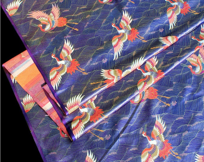 58"W Silk brocade Fabric, crane pattern Jacquard Satin Fabric, Upholstery, Decor, Costume, Curtain, Handbag, Sewing, DIY/Fabric by the meter