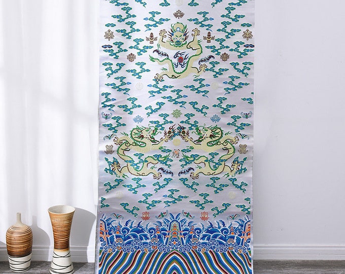 Chinese Emperor Wedding Cheongsam Fabric, Embroidery Double Dragon pattern, Silk brocade 27.5"W, 59"L/pattern