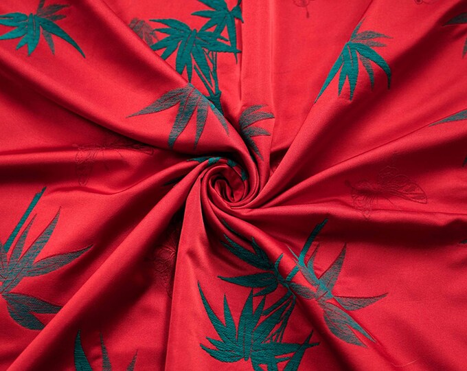 Reversible jacquard woven fabric, Japanese flower with embossed effects, Upholstery, bedding, Costume, Curtain, handbag, kimono/Fabric, 55"W