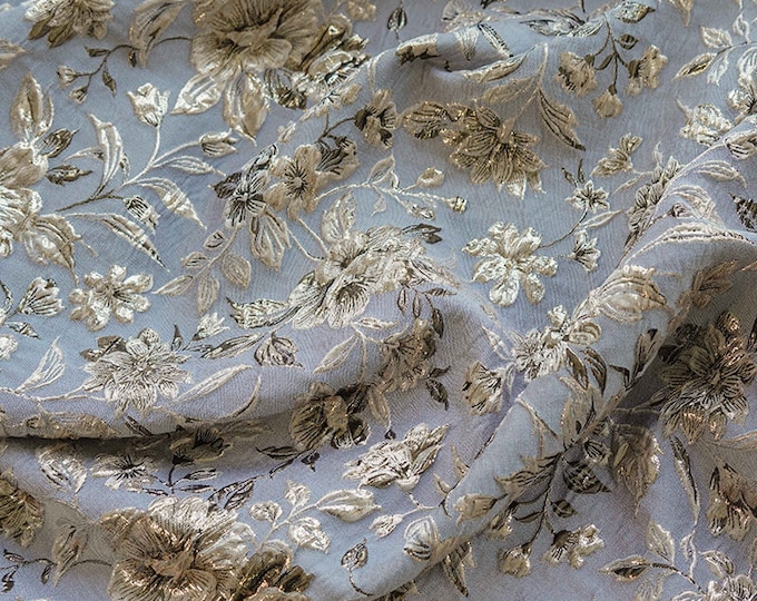 Reversible jacquard woven fabric, gold thread floral flower pattern with embossed effects, Upholstery, Sewing DIY fabric, 61"W By 1 yard