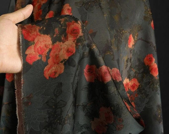 Black shantung yarn fabric, 100% rayon Fabric, 55“W, Upholstery, Decor, Costume, Curtain, bag, Sewing, Scarf, doll/Fabric by the meter