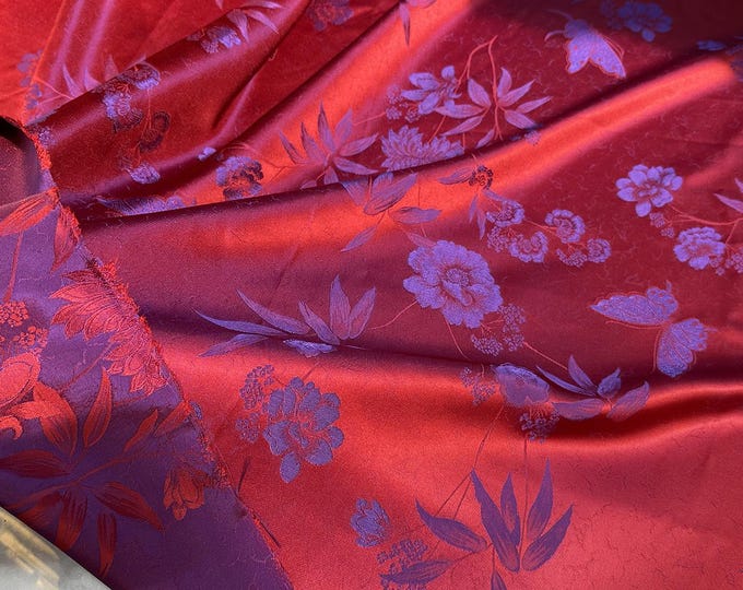 Two-Tone Floral Jacquard Satin Silk Fabric - 59" Wide