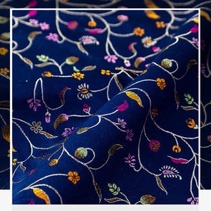 59 "W Broccato rosso nero navy Pepper Flower Design, Tessuto jacquard damascato, Tappezzeria, Decor, Costume, Cucito / Tessuto al metro in VENDITA