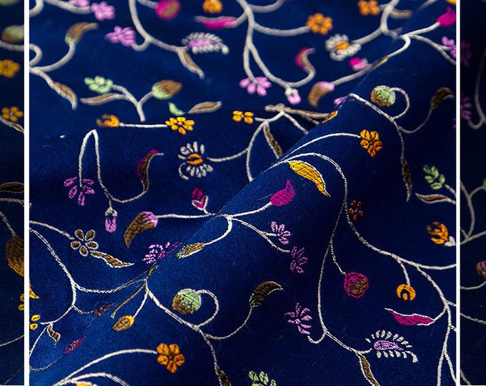 59"W Brocade red black navy Pepper Flower Design, Damask jacquard Fabric,  Upholstery, Decor, Costume, Sewing/Fabric by the meter on SALE