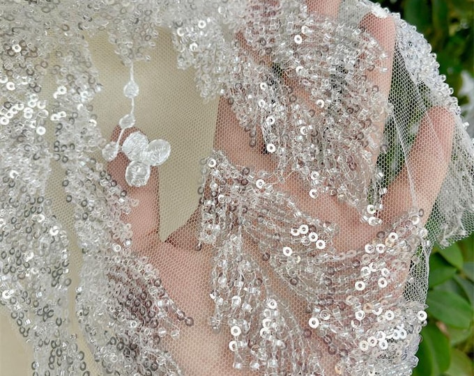 Luxury Soft Embroidered Lace Trim, beading – Bridal Wedding dress, By piece, sequins wedding dress, headwear, shoes, DIY, veil accessories