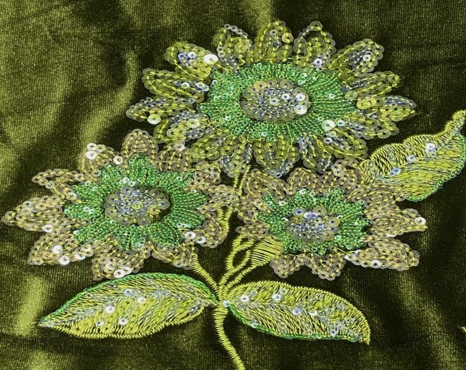 Velvet Embroidery Fabric: Beaded Pillar Design, 49"W Designer Material