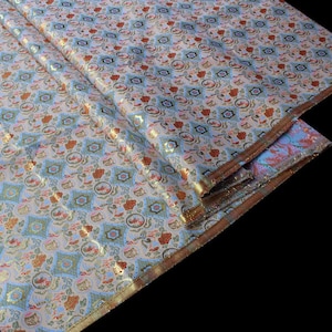 Gold Brocade Fabric: Tibetan Buddhist Lotus Embroidery, 28&quot;W