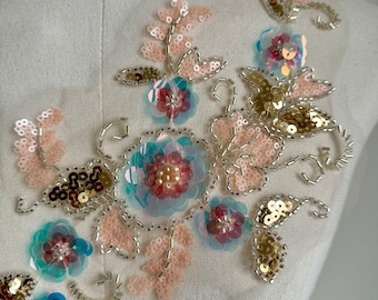3D Floral Appliques with Diamond Sequins - Mesh Embroidered Cloth Stickers for DIY Crafts, Dance Costume Decorations, and Lace Accessories