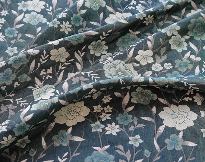 Japanese style Printed rayon Cotton Fabric by the meter, 64"W Blue color, Upholstery, Kimono, Yukata, handbag, DIY and Sewing fabric