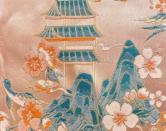 Ancient Architecture Brocade Fabric: 59"W Silk Rayon Jacquard