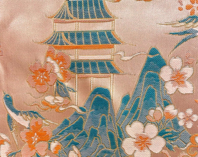 59"W Gorgeous China Ancient Architecture Jacquard Brocade Fabric, Curtain, Dress, DIY, Sewing, Furniture, Decor, drapery, Upholstery/Fabric