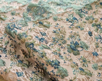 Vintage French Jacquard Fabric: 3D Floral Texture, Upholstery & Sewing, 53" Wide