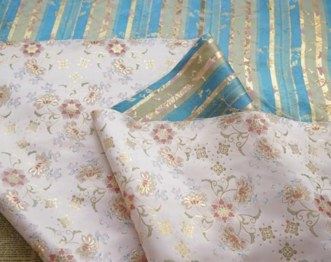 Gold thread jacquard fabric, pink flower 3D designer fabric, Upholstery, Prom dress, Decor, Costume & Sewing fabric, 62"W By 1 Meter on SALE