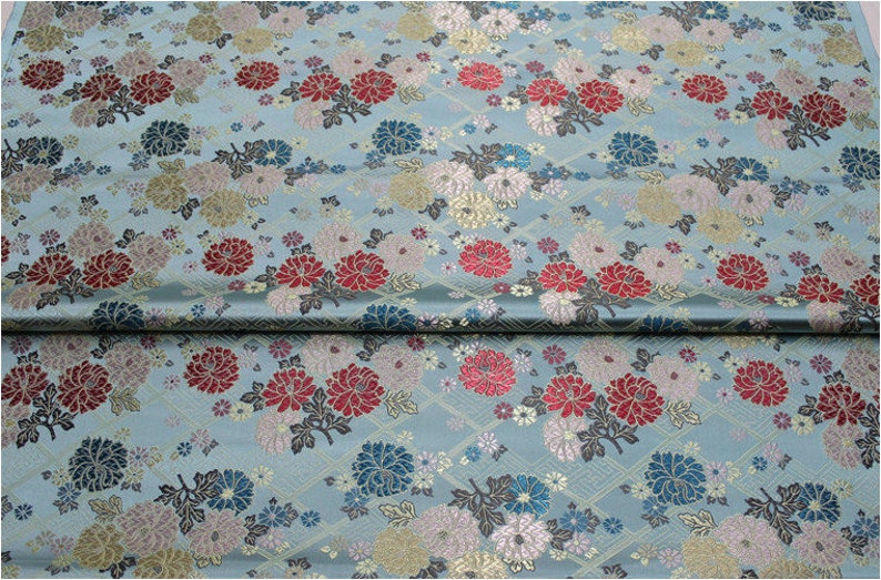 Japanese Fabric, Modern Japanese Floral Jacquard silk brocade by the meter, 29.5 Width, 5 colors On SALE image 2