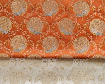 59”W Silk brocade Fabric, Peacock Jacquard damask Fabric, Upholstery, Decor, Costume, Curtain, Handbag, Sewing/Fabric by the meter
