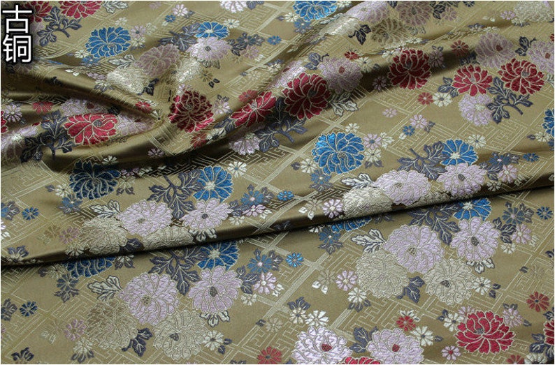 Japanese Fabric, Modern Japanese Floral Jacquard silk brocade by the meter, 29.5 Width, 5 colors On SALE image 7