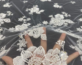 50" Luxury Wedding Dress Beaded Embroidery Fabric – Bridal Wedding Veil By Yard, sequins wedding dress, headwear, shoes, DIY accessories