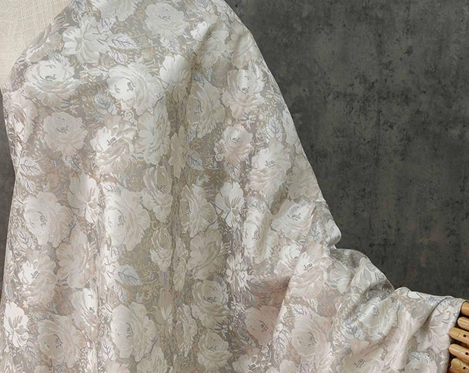 66"W silver thread Luxury Embroidered Jacquard Fabric, 3D designer fabric, Upholstery, DIY, Decor, Costume, Curtain, Sewing/fabric, By Meter