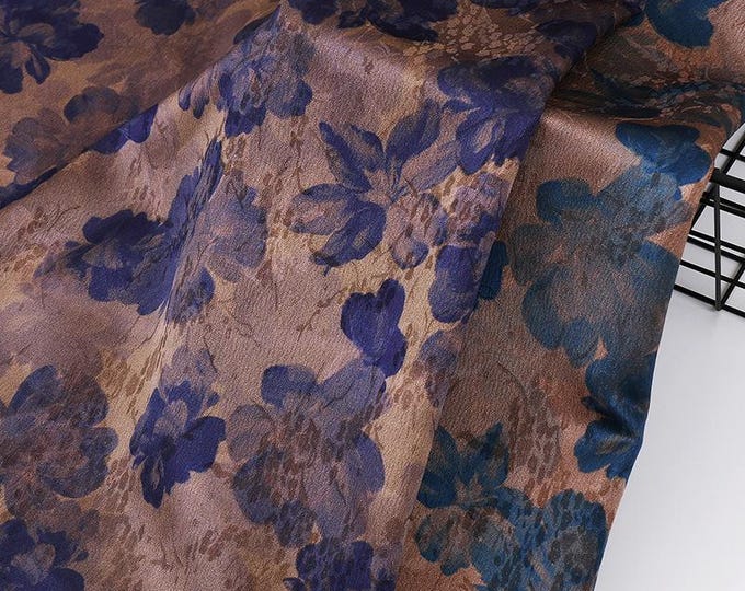 59"W Ancient flower pattern Damask silk fabric, Digital print, 2 colors, Sewing, Upholstery, Decor, Costume, Curtain, Handbag, Sewing/Fabric