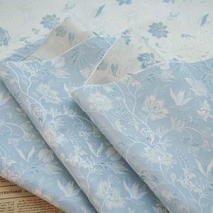 Azure Floral Jacquard Fabric: Reversible Light Blue Woven Upholstery, 64&quot; Wide