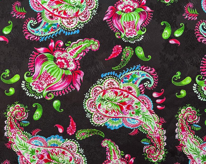 Luxurious Xiangyun Silk with Paisley Jacquard Pattern, 59" Wide