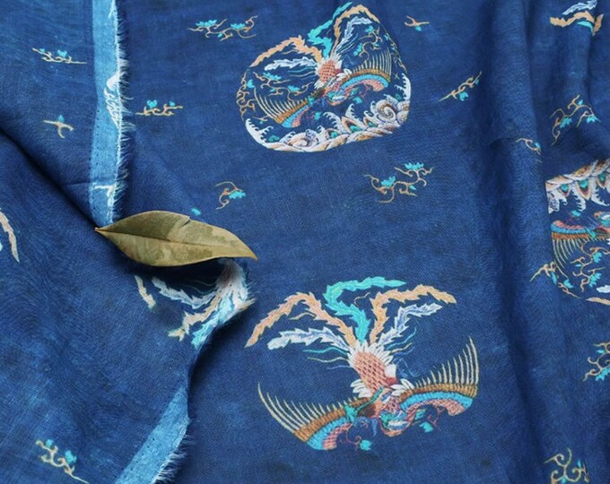 Dunhuang frescoes Asian Chinese Style, 53"W, Premium Quality natural and pure Linen Fabric, Home Decor, Upholstery, Scarf and Sewing Fabric
