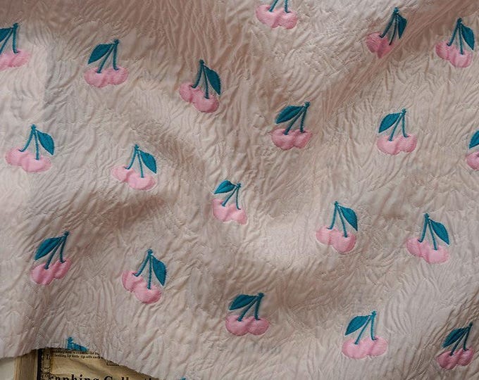 PINK Lovely Cherry jacquard fabric, 3D fabric, designer fabric, Prom dress, Upholstery, Decor, Costume/Fabric by the meter, 55"W