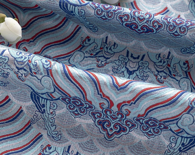 59" Width Traditional Ocean waves Silk rayon jacquard brocade Fabric, fabric for dresses, skirts, 20+ colors on SALE, Upholstery and Sewing
