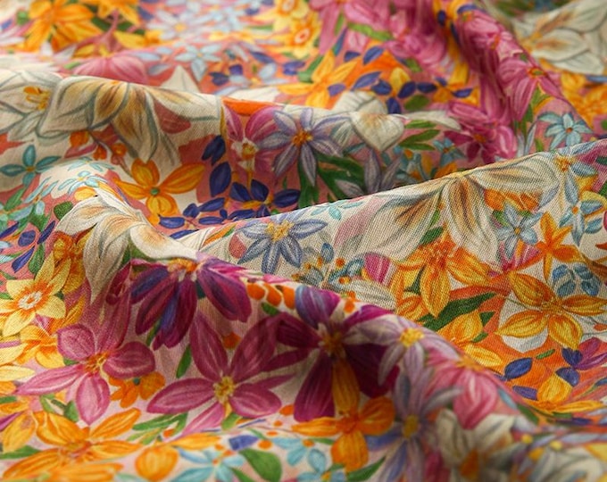 Botanical Bliss Tencel Linen Fabric – Soft, Breathable, and Eco-Friendly, for Dress, Kimono, decor, Upholstery, Costume, DIY, by 1meter, 59"