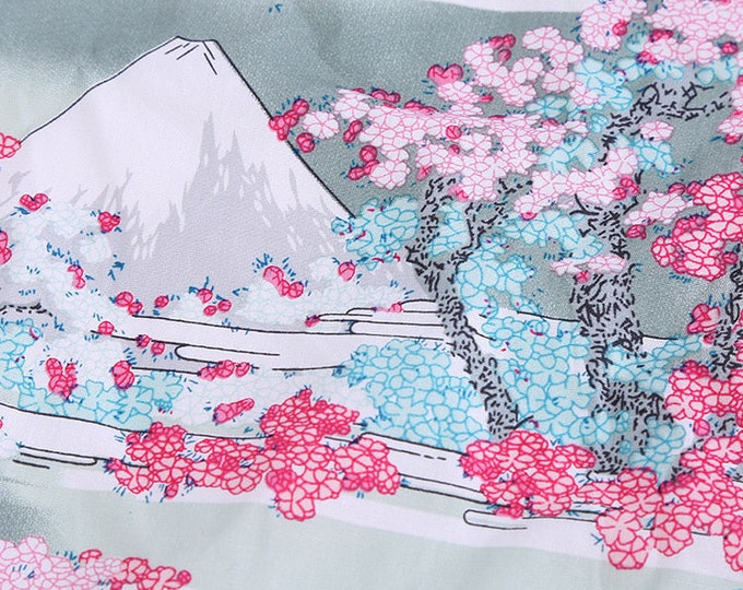 Japanese Printed Fabric, 100% Cotton, Mount Fuji pattern, Sewing, Dress, Kimono, home decor, Upholstery, Costume, bag/Fabric by one meter