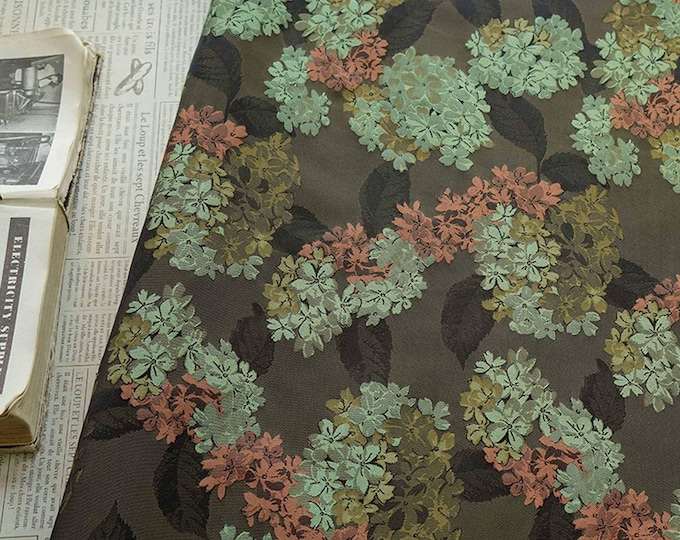 Vintage-Style Tricolor Hydrangea Jacquard Fabric, 60" Wide - By The Meter