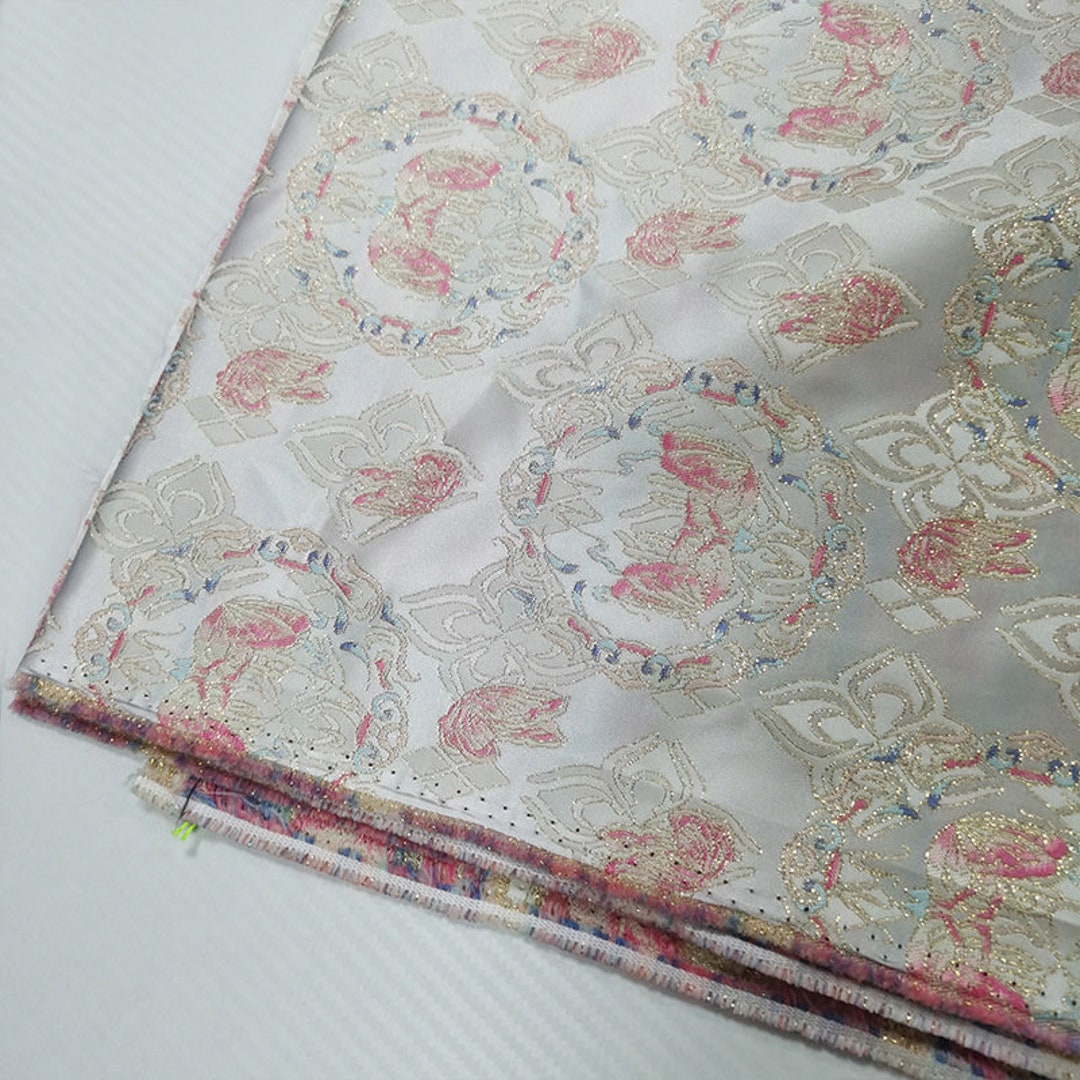 Vintage Jacquard Fabric, Gold Thread, Designer Fabric, Butterfly Flower