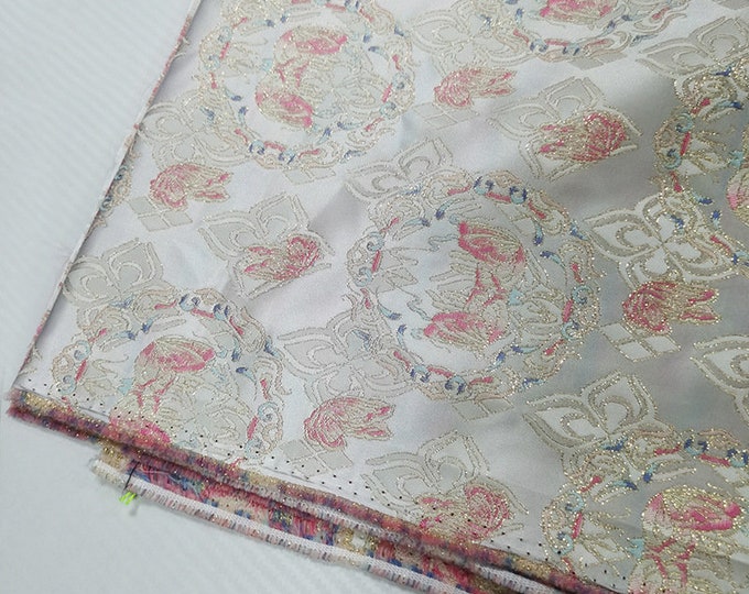 Vintage jacquard fabric, gold thread, designer fabric, Butterfly flower, Upholstery, Decor, Costume, Handbag, Sewing/Fabric by 1meter, 57"W