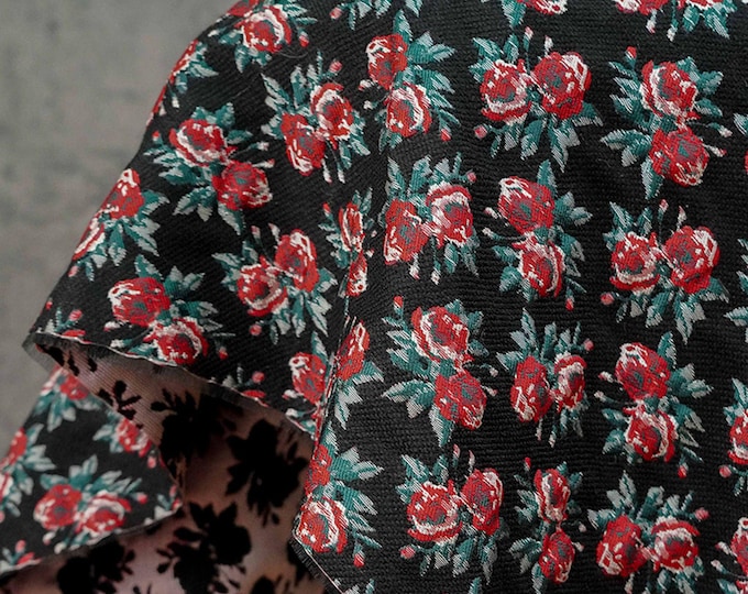 Floral Jacquard Fabric: Retro 3D Design, 56" Wide - By The Meter