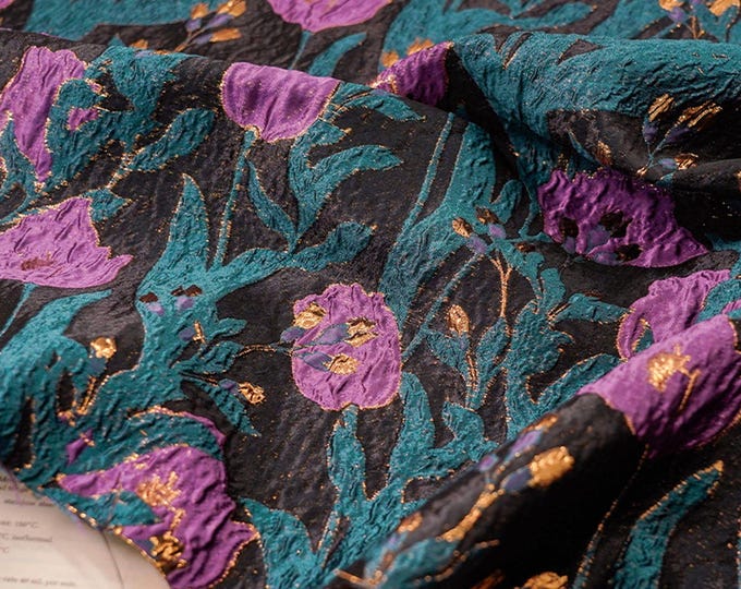 Gold thread jacquard fabric, Retro golden 3D tulip, designer fabric, Upholstery, Blanket, Costume, bag, Sewing/Fabric by one meter, 56"W