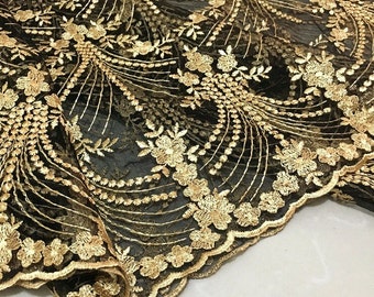 50“W embossed Gold thread embroidery Fabric, 3D silk mesh lace, curtain, dress, Doll Making, Upholstery, Decor, Costume/Fabric by the meter