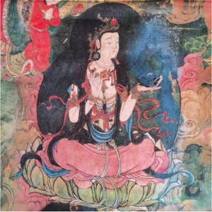 Dunhuang affreschi in stile vintage asiatico, 43"W, cotone sostenibile e neutro di qualità Premium, decorazioni per la casa, tappezzeria, sciarpa, cucito/tessuto