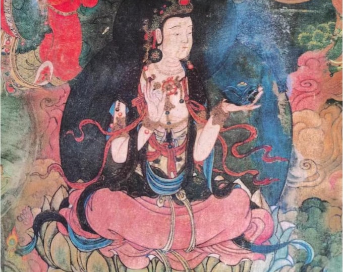 Dunhuang frescoes Asian Vintage Style, 43"W, Premium Quality Sustainable & Neutral cotton, Home Decor, Upholstery, Scarf, Sewing/ Fabric