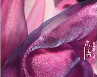 Iridescent Organza Fabric: Magenta Blue Shimmery Tulle, 55" Wide