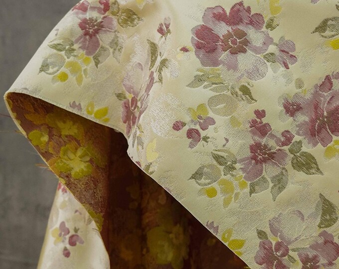 Yellow Jacquard Woven Fabric: 3D Embossed Flower Pattern, 57" Wide
