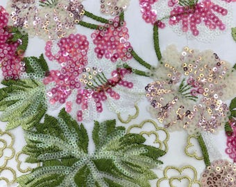 50"W Colorful Beautiful Peony flower sequin embroidery fabric, skirt, dress, Evening Dress & Cheongsam, see-through Soft Creative Fabric