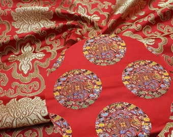 75" Width Chinese vintage folk Fu Gui tapestry satin silk brocade fabric by the meter stage cosplay, Two Patterns