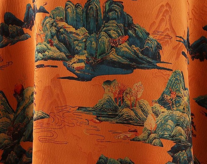 59"W Rich and colorful landscape Tea silk satin fabric, 3 colors, Upholstery, Decor, Costume, Curtain, bag, Sewing, drapery, DIY/Fabric