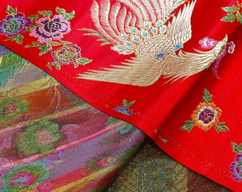 Ancient Phoenix Vintage Damask Fabric 59” - Upholstery, Quilting, Sewing, Drapery, Decor, Bookbinding by the Meter