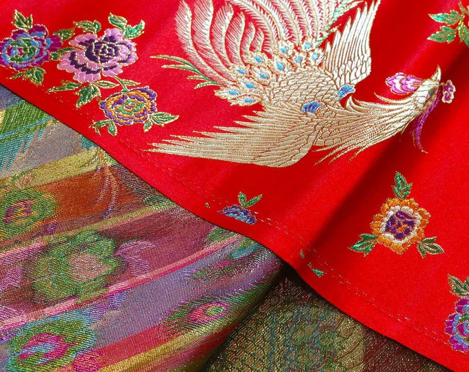Ancient Phoenix Vintage Damask Fabric 59” - Upholstery, Quilting, Sewing, Drapery, Decor, Bookbinding by the Meter