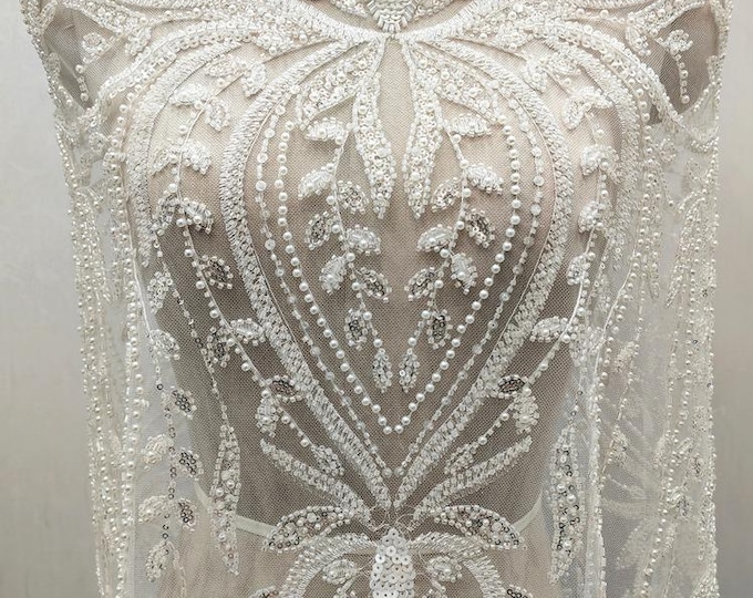 Lace fabric beaded sequin fabric– Bridal Wedding Veil, accessory patch, wedding dress, headwear, shoes, Doll making, DIY, fabric accessory
