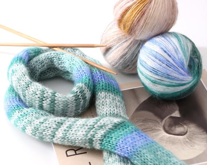 Rainbow Hand-Dyed Mohair Silk Yarn – Kid Mohair Lace Knitting Yarn, Colorful Gradient Rainbow DIY Hand Knitted Wool Ball, Sold by Ball