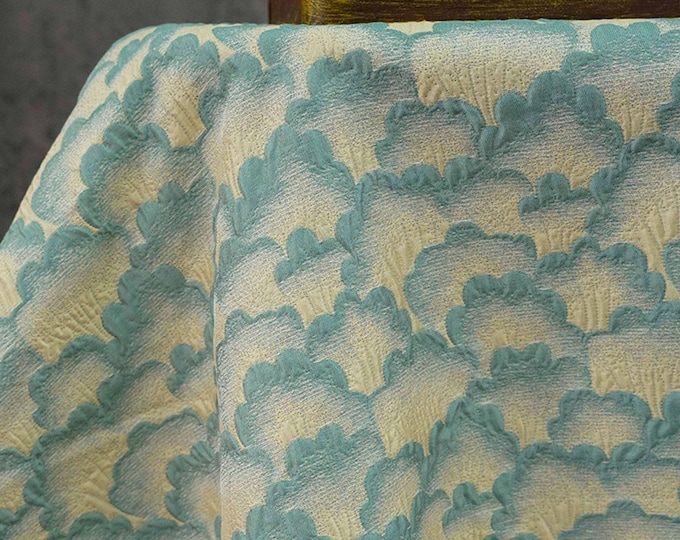 Elegant Embossed Geometric Fan Floral Textured Jacquard Fabric, 60" Wide