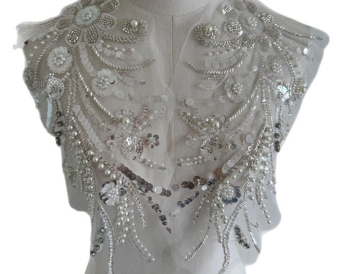 Luxury Soft Embroidered Lace Trim, beading – Bridal Wedding dress, By pair, sequins wedding dress, headwear, shoes, DIY, veil accessories