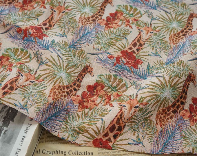 Autumn & winter Jacquard fabric, giraffe zoo pattern, Upholstery, Prom dress, Sewing fabric, Upholstery, Decor, Jacket, 59"W By 1 Meter